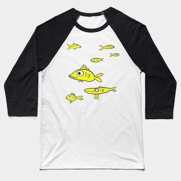 School of fish with yellow fish Baseball T-Shirt by ThomaeArt